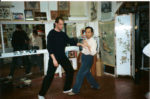 Master Huang and Doug practicing single hand tuishou at China Treasure House/ Tai Chi Center of Cleveland early 1990's